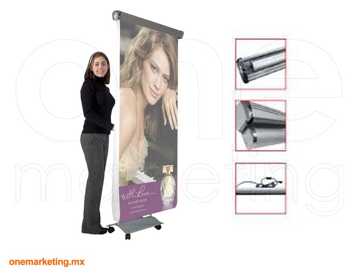Roll Up Giratorio con Ruedas de Aluminio código OM-RU-7 de One Marketing Stands y Displays