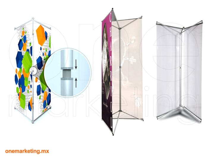Tri Banner X Ajustable de Aluminio código OM-BX-21 de One Marketing Stands y Displays