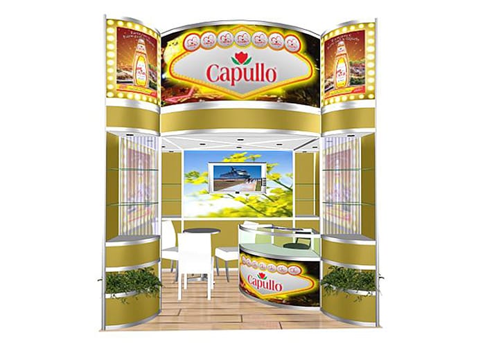 Ejemplo de Stand Octanorm 3x3 Cajón para Capullo de One Marketing Expo Stands y Displays