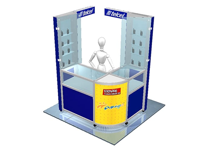 Ejemplo de Stand para Plaza en pasillo para Telcel de One Marketing Expo Stands y Displays